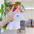 Detail of cute white unicorn plush keychain with colorful mane and gold bead chain - White Bead Chain / 12cm