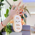 Cute cartoon baguette plush keychain with embroidered smiling face and gold metal clasp - 13cm / Gold Lobster Clasp / White