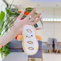 Macro detail of cute baguette plush keychain showing soft fur texture and smiling face - 13cm / Silver Hanging Chain / White