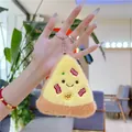 Handheld plush pizza keychain with cute smiling face and metallic silver ring chain - Simple Smile Bacon Pizza (Style 3) / Silver Chain