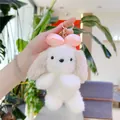 Portachiavi a forma di cane di peluche con fiocco rosa e orecchie lunghe, ciondolo borsa - Cachi Fibbia Dorata