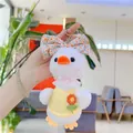 Detailed close-up of plush duck keychain featuring floral bow and sunflower embroidery - Hanging Chain Style / 19cm / Yellow
