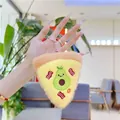 Close-up of a cute plush pizza slice keychain with avocado embroidery and metal ring - Avocado Pizza