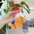 Miniature plush pony keychain in light brown faux fur with white mane and blue saddle - 13cm / Plain Chain / Blue Saddle