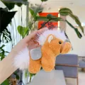 Plush horse keychain in brown with white mane and silver metal clip for bags - 13cm / Plain Chain / Gray Saddle