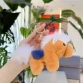 Brown horse plush keychain with blue saddle and golden metal ring in hand - 13cm / Gold Metal Buckle / Blue Saddle