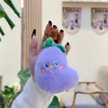 Cute purple plush vegetable keychain charm with soft fur and embroidered face detail - 8cm Mink Eggplant / Gold Clasp