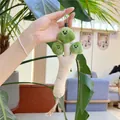 Cute green plush vegetable keychain with embroidered smiley face and silver bead chain - 20cm Coriander (Bead Chain)