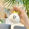 Cute plush garlic keychain with embroidered sad face and green leaf detail on bead chain - 9cm Large Garlic Cloves / Gold Clasp