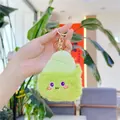 Portachiavi in peluche a forma di germoglio di bambù verde con dettagli ricamati viola - Germoglio Di Bambù In Pelliccia Di Visone / Chiusura Dorata