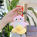 Detail of pink penguin plush keychain with yellow duck ring and gold metal clasp - Pink (Gold Clasp) / About 10cm