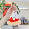 Detailed view of plush cake slice keychain with embroidery and soft golden metal clasp - Pizza (Golden Buckle)