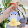 Detail of penguin plush keychain with yellow ring base and gold metal keyring hook - Blue (Gold Buckle) / About 10cm