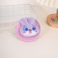 Close-up of cute rabbit plush coin purse with embroidery details on a wooden stand - Rabbit Style (B157)