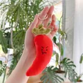 Funny chili pepper plush keychain with red fabric and angry embroidery detail - 15cm Chili (Bead Chain)