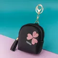 Mini black PU leather backpack coin purse with pink heart detail and gold keychain - Shamrock Black