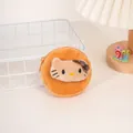 Detail van een zachte oranje pluche portemonnee met een schattig geborduurd kattengezicht - Bruine Kat Stijl (B165)