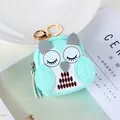 Light blue owl shaped mini coin purse with gold metal keychain and zipper detail - Green