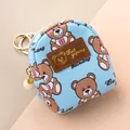 Light blue PU leather bear coin purse with gold keychain and pearl accessory - Bear Light Blue