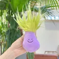 Cute purple eggplant plush keychain with smiling face and green fluffy hair detail - 12cm Fuzzy Eggplant (Bead Chain)