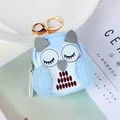 Cute light blue owl coin purse keychain with golden metal clasp and eyelash details - Blue