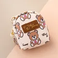 Mini cream backpack coin purse with cute British bear print and pearl zipper charm - Off-white Bear