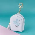 Light blue faux leather mini backpack coin purse with clover floral and golden clip - Shamrock Blue