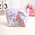 Pink checkered Capybara coin purse with cute cartoon bears and birthday theme - Cake Capybara (A288)