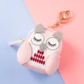 Pink owl-shaped coin purse keychain with fine embroidery and golden hardware - Pink