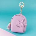 Purple mini backpack coin purse keychain with clover charm and purple tassel accent - Clover Purple