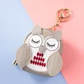 Mini owl coin purse keychain in grey leather with red polka dots and gold hardware - Gray