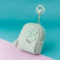 Mini backpack coin purse in mint green leather with clover patch and gold keychain - Shamrock Green