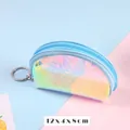 Portamonete olografico a squame di pesce con cerniera blu e portachiavi 12x4x8cm - 12x4x8cm / Scaglie di Pesce - Blu Semicerchio