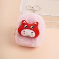 Pink plush mascot coin purse with cartoon animal embroidery and metal keychain hook - Crying Horse Pink
