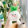 Cute white plush fruit keychain with green leaves and a soft smiling face for bags - 14cm White Chinese Cabbage / Plain Chain