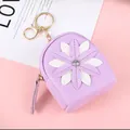 Lavender purple mini coin purse with white daisy applique and rhinestone detail - Purple
