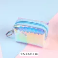 Mini porte-monnaie écailles de poisson irisées bleu-rose avec porte-clés - Écailles de Poisson - Bleu Carré