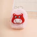 Pink plush mascot coin purse in a mini backpack shape with metal keychain clip - Smiling Horse Pink