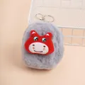 Porte-monnaie drôle en peluche de cheval gris avec broderie et porte-clés argenté - Cheval Souriant Gris