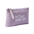 Purple canvas makeup bag with text print but first make-up and zipper closure - Purple Stripe