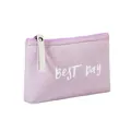 Purple canvas cosmetic bag with zipper and 'BEST DAY' print for daily storage - Letter Purple
