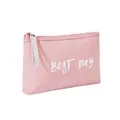 Pink canvas mini makeup pouch featuring white Best Day script and zipper closure - Letter Pink