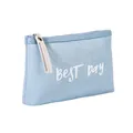 Light blue canvas mini makeup bag with zipper and Best Day text on a white background - Blue Letter Print