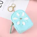 Mini light blue coin purse with daisy flower patch and golden keychain clip - Light Blue