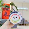 Cute sushi-style plush hair accessory in blue and white with a smiling rainbow embroidery - Shrimp Sushi (Chain)