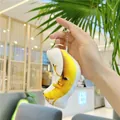 Cute yellow plush moon keychain accessory held in hand with cartoon face details - Banana Style With Sounder / 13cm / Funny Banana (Silver Chain)