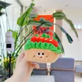 Plush sandwich food pendant with funny face expression and cute lettuce detail - Hot Dog (Chain)