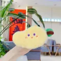 Cute plush mango keychain with cartoon face and green leaves in fluffy yellow fabric - 11cm Mink Mango / Gold Clasp