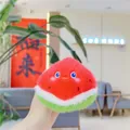 Cute plush watermelon slice keychain with embroidered face and soft fluffy faux fur texture - 10cm Mink Watermelon / Gold Clasp