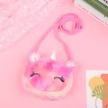 Detail of pink gradient plush unicorn bag featuring glitter horn and closed eyes embroidery - Crossbody Bag - Squinty Rose Red